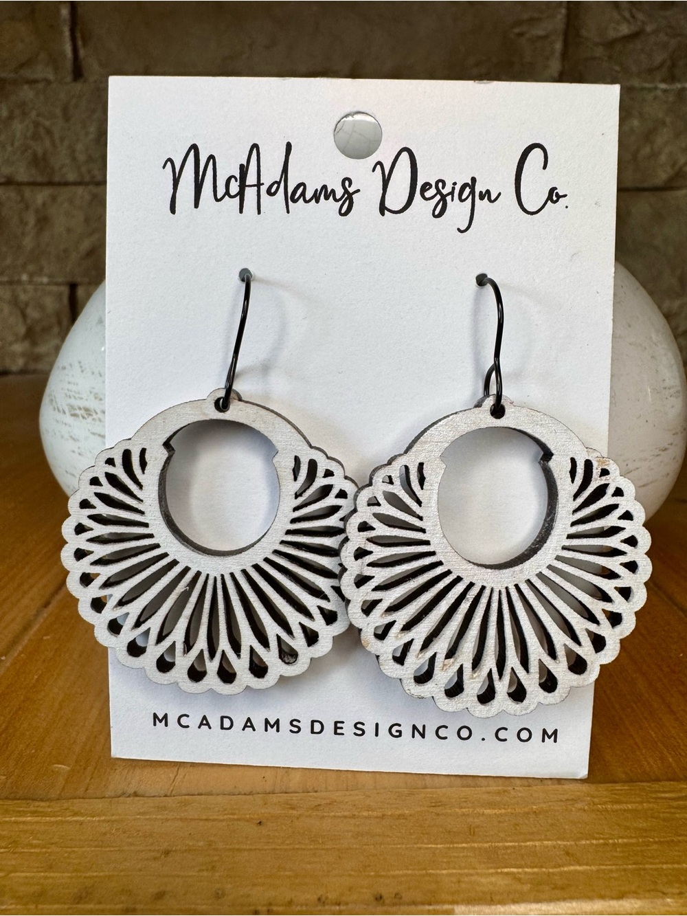 McAdams Design Co. White Laser-Cut Hoop Earrings - Picture 2 of 3
